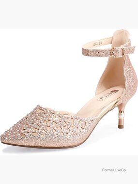 Wedding Rhinestone Kitten Heel Pumps Dress Evening Shoes for Bride